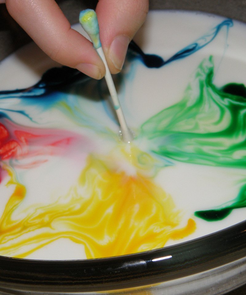 Testing the behaviour of liquid in space with the milky fireworks experiment