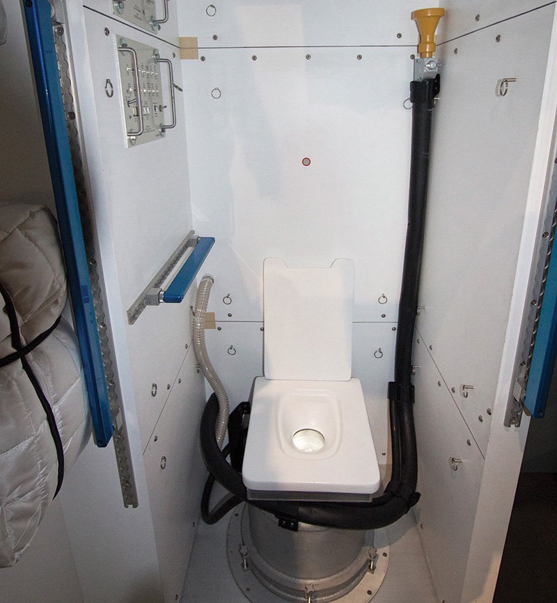 Specially designed toilet for operating in microgravity on the International Space Station.