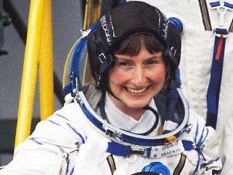Astronaut Helen Sharman wearing her Sokol space flight suit