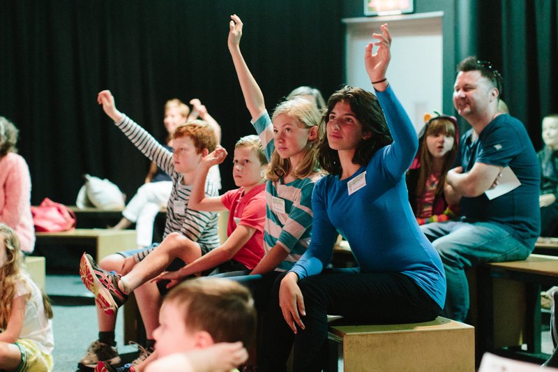 School children and teenagers asking questions during a Destination Space workshop