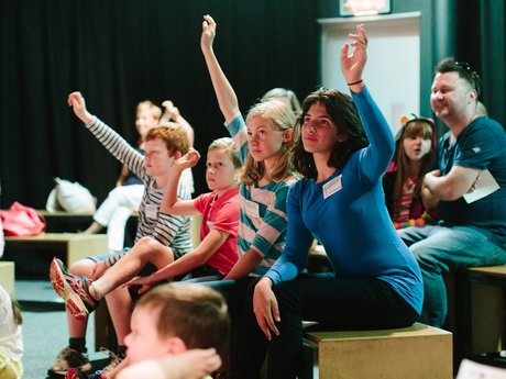 School children and teenagers asking questions during a Destination Space workshop